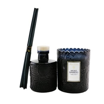 Voluspa Scalloped Edge Candle & Reed Diffuser Coffret - Moso Bamboo